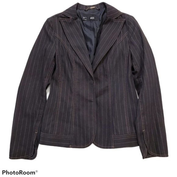 MANGO Like New black pinstripe denim blazer size8 jeans - Picture 1 of 6